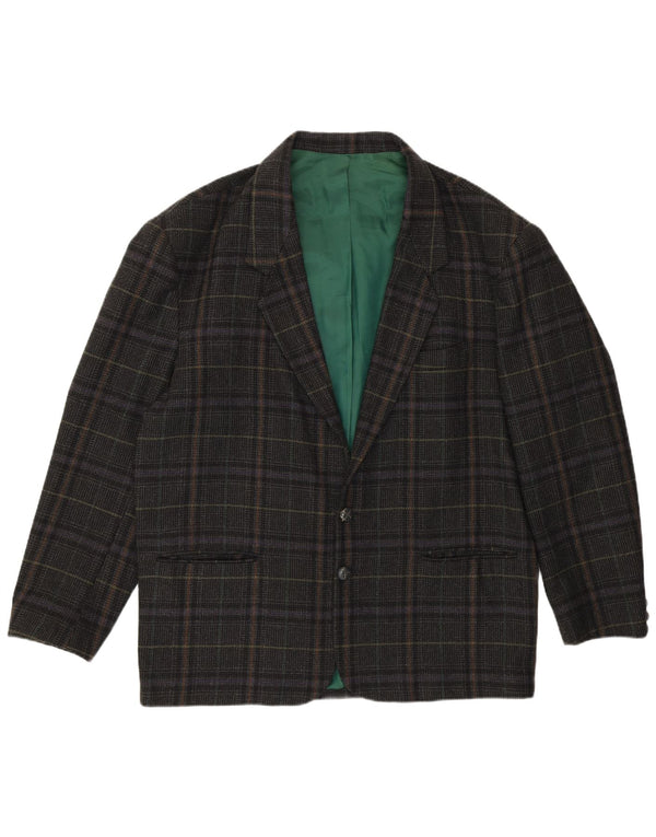 VINTAGE Herre 2-knaps blazerjakke IT 54 2XL Grå ternet uld