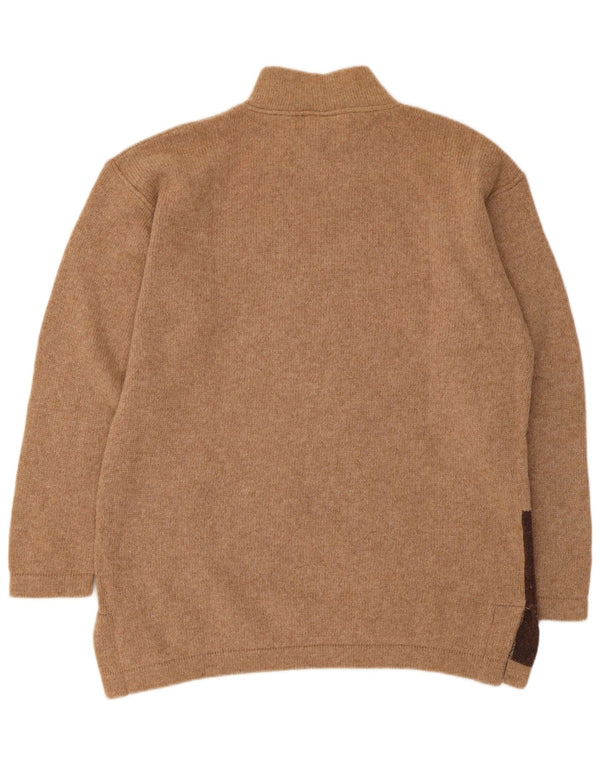 Vintage kvinders grafisk skildpaddehals sweater UK 16 Large Beige