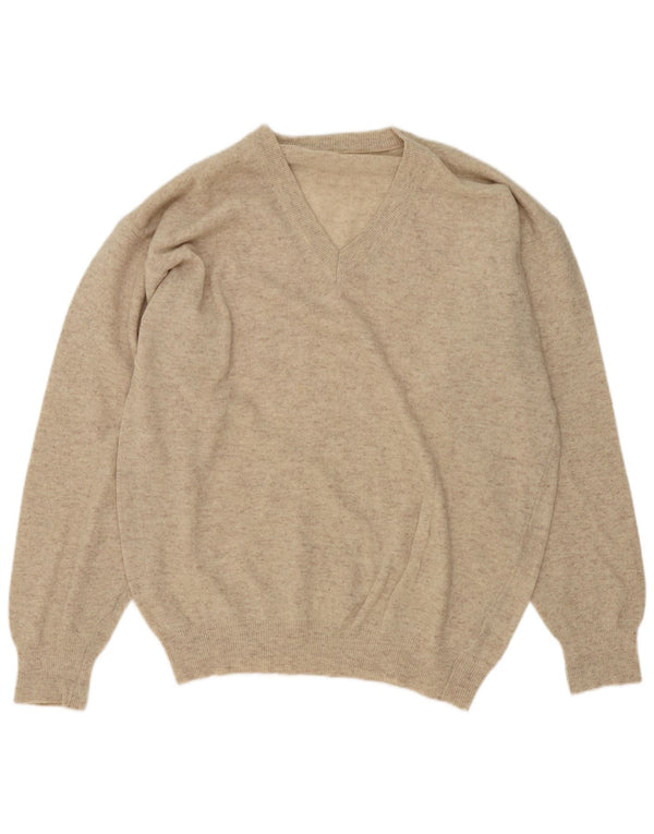 Vintage Herre V-hals sweater Stor Beige Flecked Uld