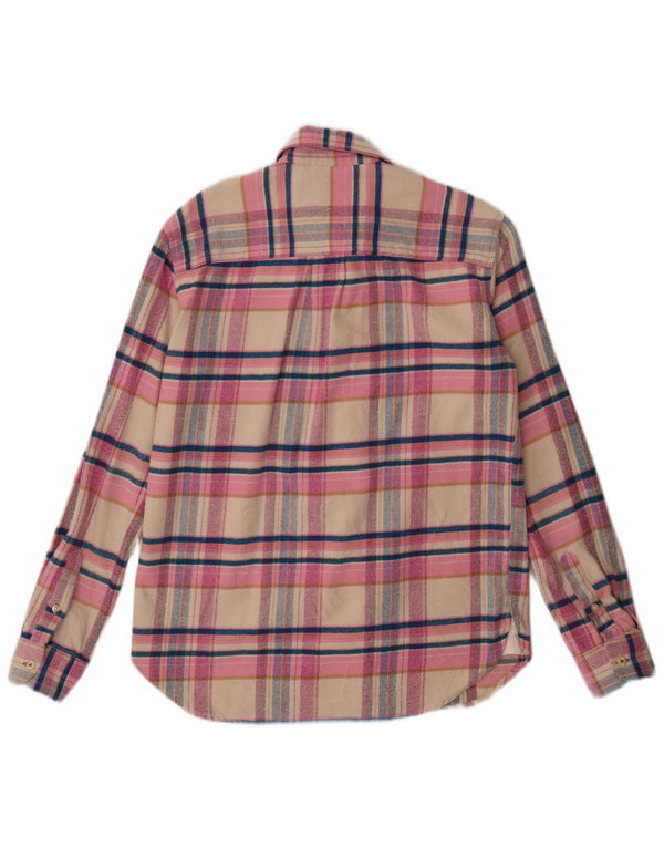 Jack Wills Dame Longline Flannel Shirt UK 10 Small Pink Plaid Bomuld