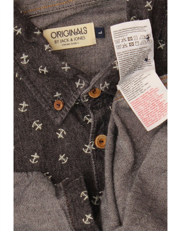 Jack & Jones Herre abstrakt mønster kortærmet skjorte, stor grå bomuld