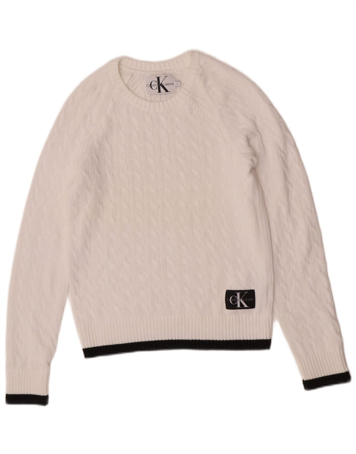 Calvin Klein Jeans Dame Jumper Sweater UK 12 Medium White