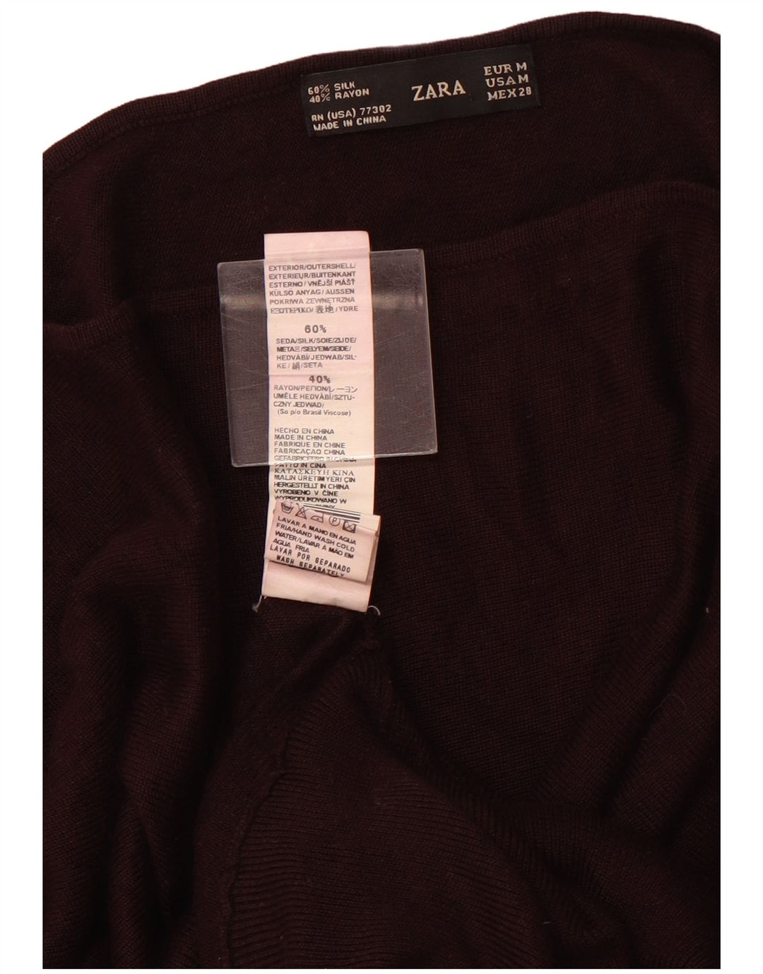 ZARA Dame Boat Neck Jumper Sweater UK 12 Medium Burgundy Viscose