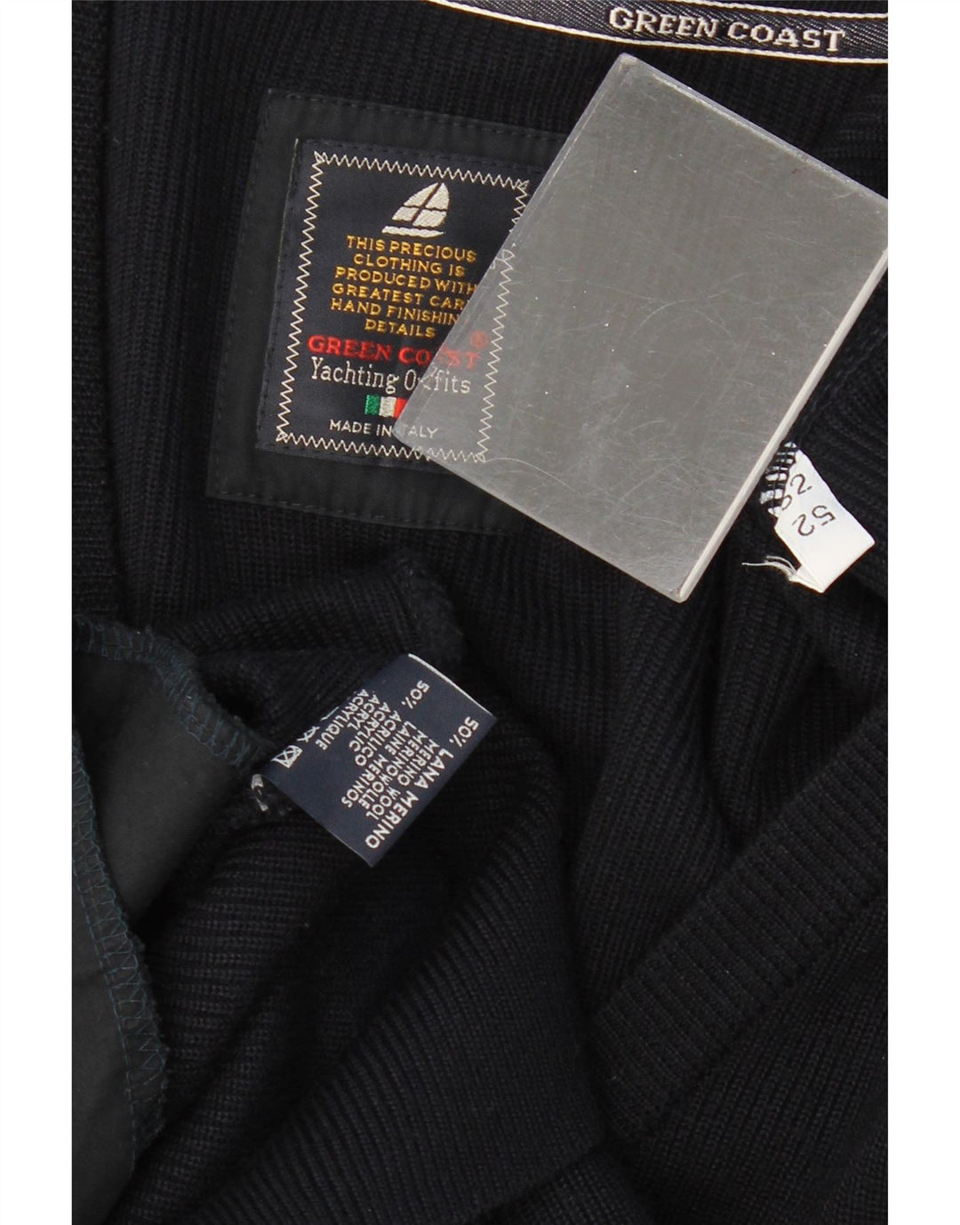 GREEN COAST Herre Cardigan Sweater IT 52 Stor Sort Merinould