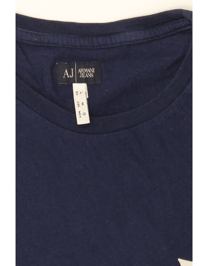 ARMANI JEANS Mens Graphic T-Shirt Top Medium Navy Blue Cotton Vintage Armani Jeans and Second-Hand Armani Jeans from Messina Hembry 