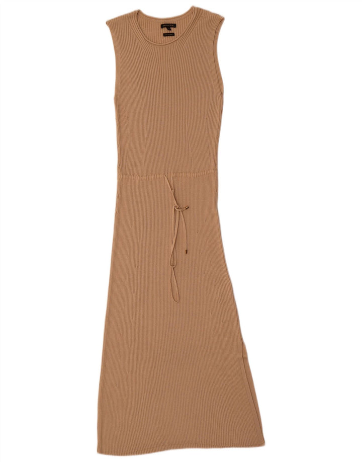 Massimo Dutti Dame ærmeløs Maxikjole UK 12 Medium Beige Viscose