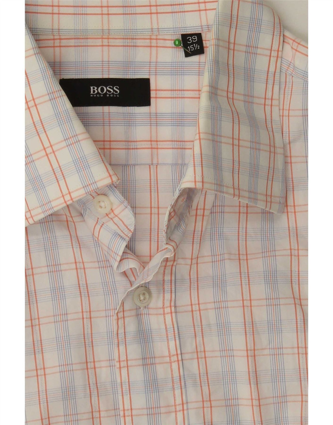 Hugo Boss Kortærmet Herreskjorte Størrelse 39 15 1/2 Medium Hvid Ternet Bomuld