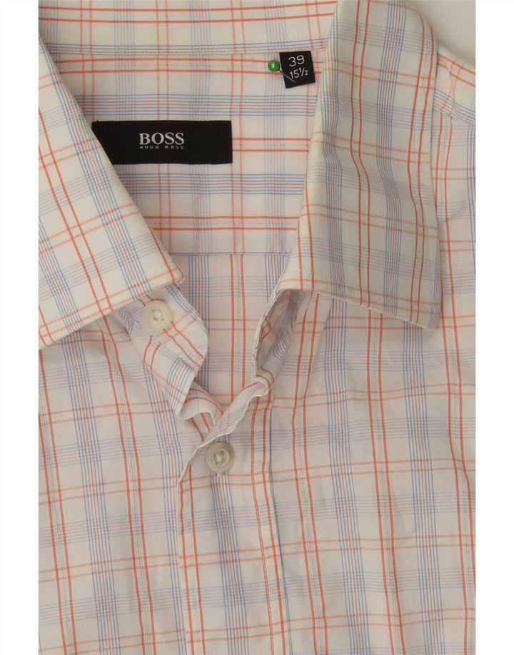 Hugo Boss Kortærmet Herreskjorte Størrelse 39 15 1/2 Medium Hvid Ternet Bomuld
