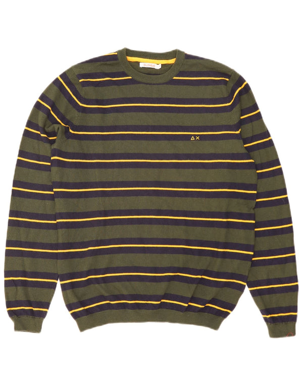 Sun68 Mens Crew Neck Jumper Sweater Small Green Striped Wool