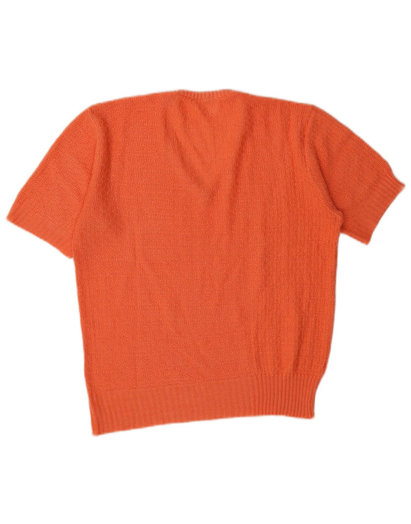 Vintage Dame Kortærmet V-hals Jumper Sweater UK 14 Medium Orange