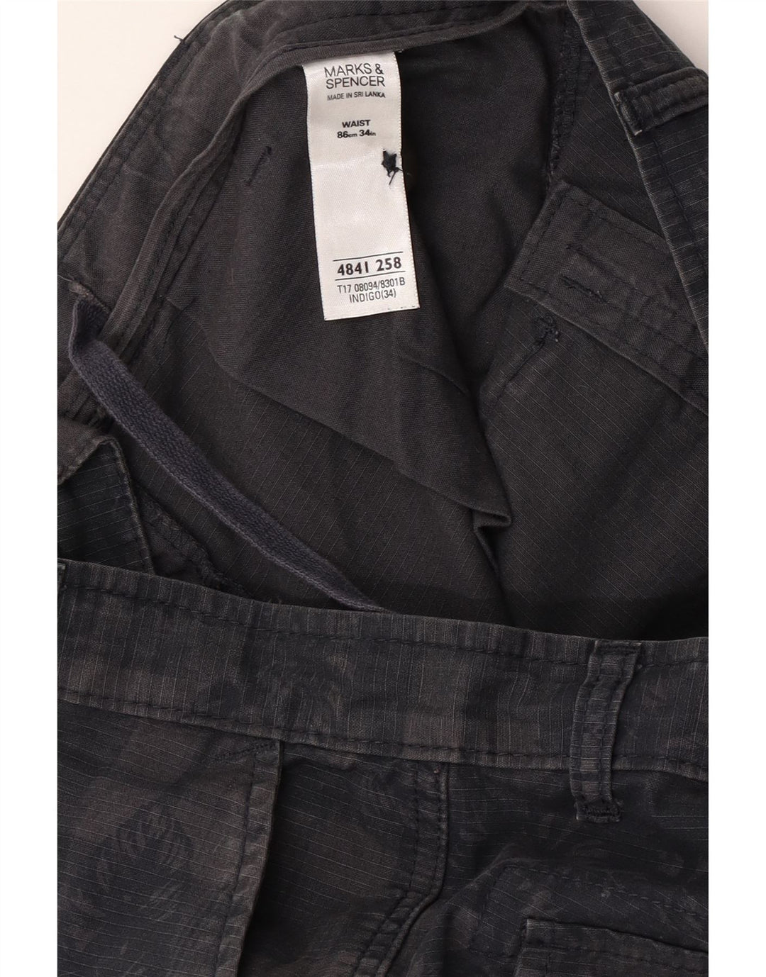 Marks & Spencer Herre Cargo Shorts W34 Large Navy Blue Ternet Bomuld