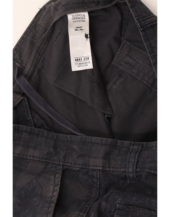 Marks & Spencer Herre Cargo Shorts W34 Large Navy Blue Ternet Bomuld