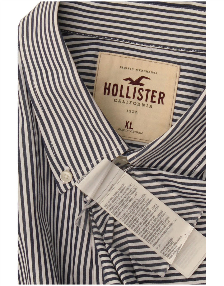 Hollister herreskjorte XL marineblå nålestribet bomuld