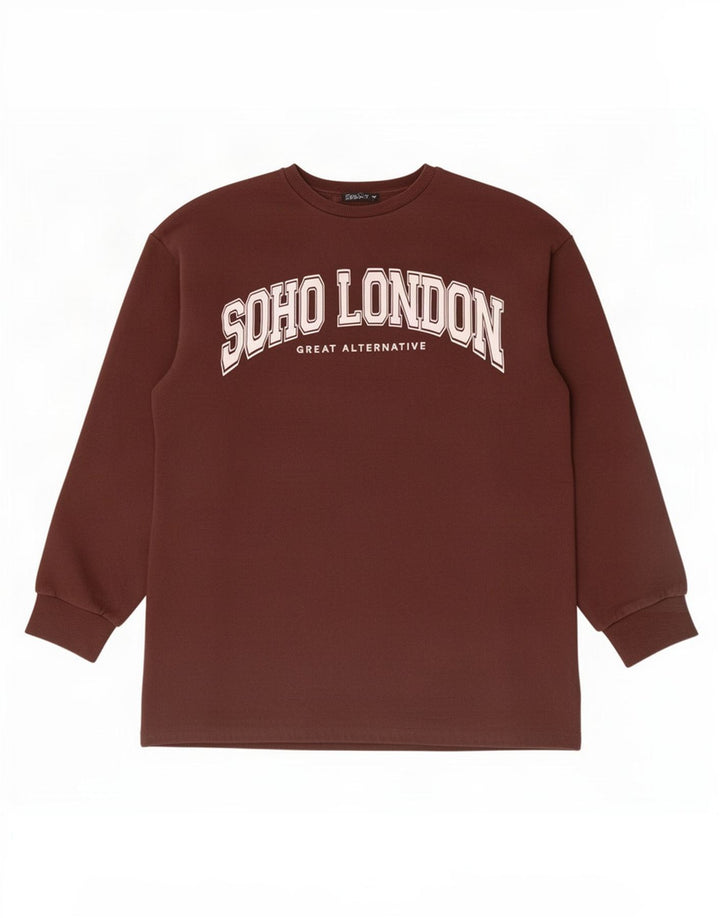 Zara Graphic Sweatshirt Jumper UK 16 Stor brun bomuld