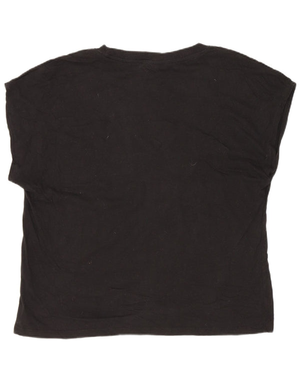 Zara Dame T-Shirt Top UK 14 Medium Sort Bomuld