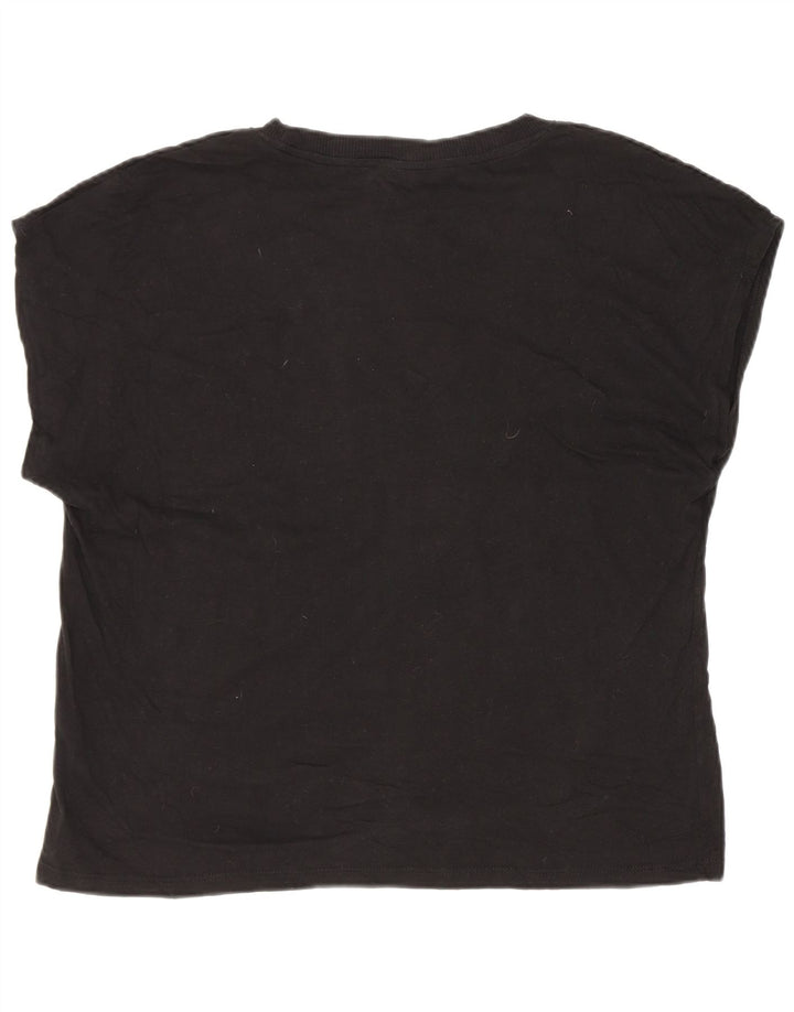 Zara Dame T-Shirt Top UK 14 Medium Sort Bomuld