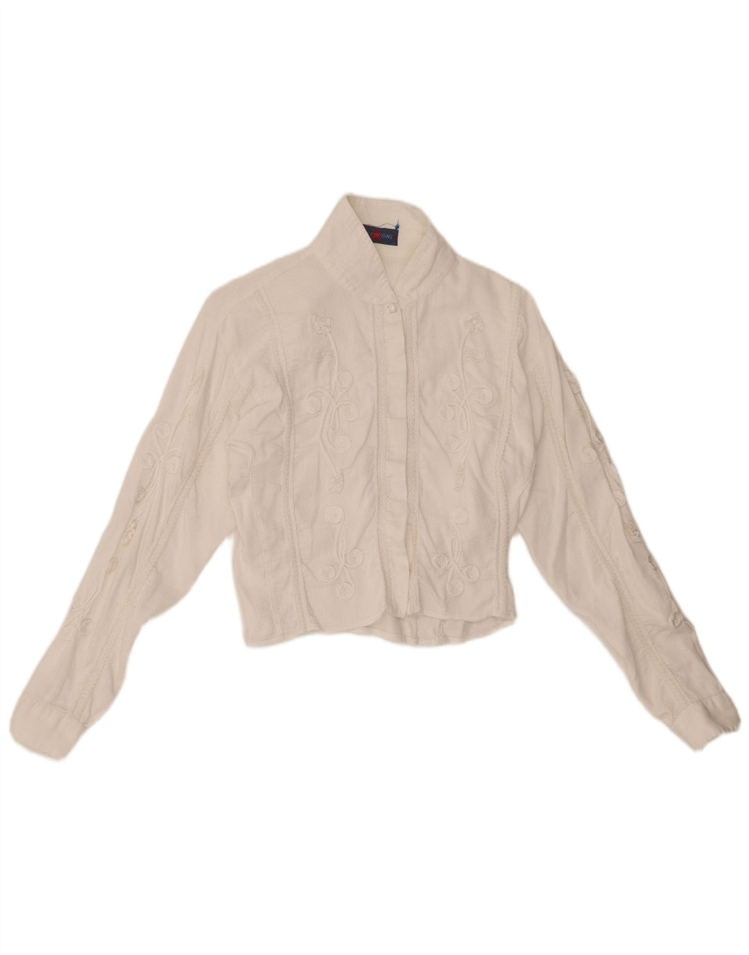 LES COPAINS Dame Crop Corduroy Shirt Bluse UK 12 Medium White Floral