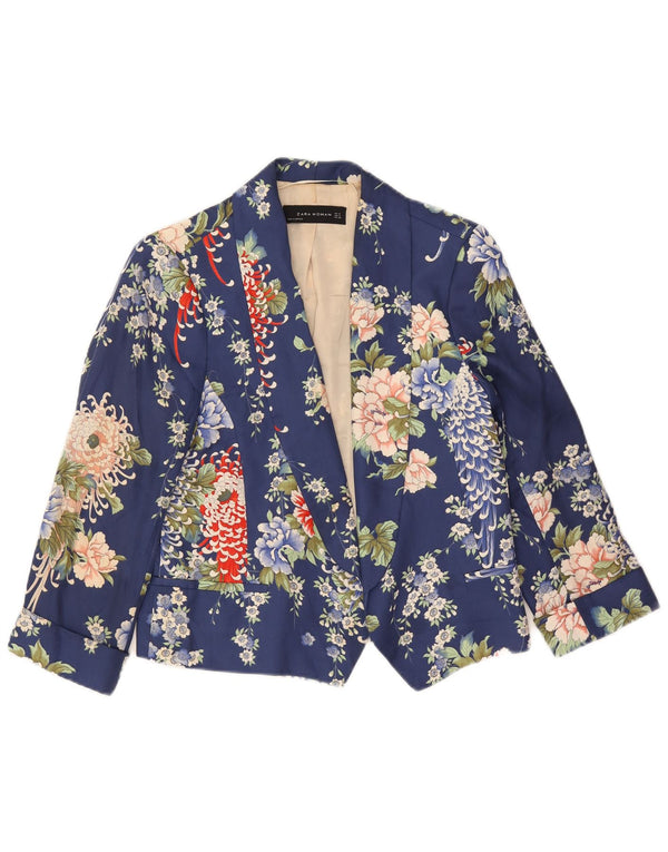 Zara Womens Crop 1-knap blazerjakke UK 14 Medium Navy Blue Floral
