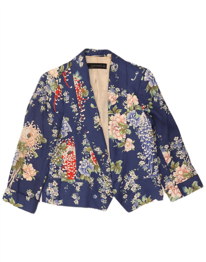Zara Womens Crop 1-knap blazerjakke UK 14 Medium Navy Blue Floral
