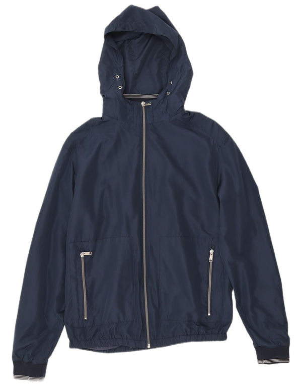 Zara Herre Hooded Bomber Jacket UK 38 Medium Navy Blue Polyester