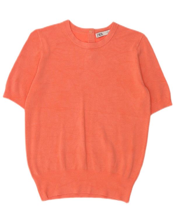 Zara Womens Short Sleeve Boat Neck Jumper Sweater UK 12 Medium Orange