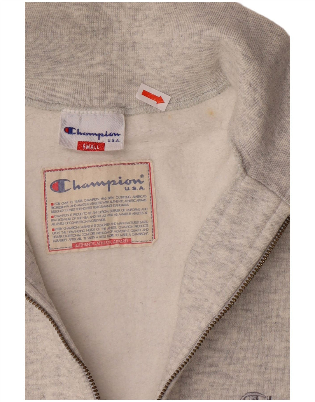 CHAMPION Mens Graphic Zip Neck Sweatshirt Jumper Small Grey Flecked Cotton