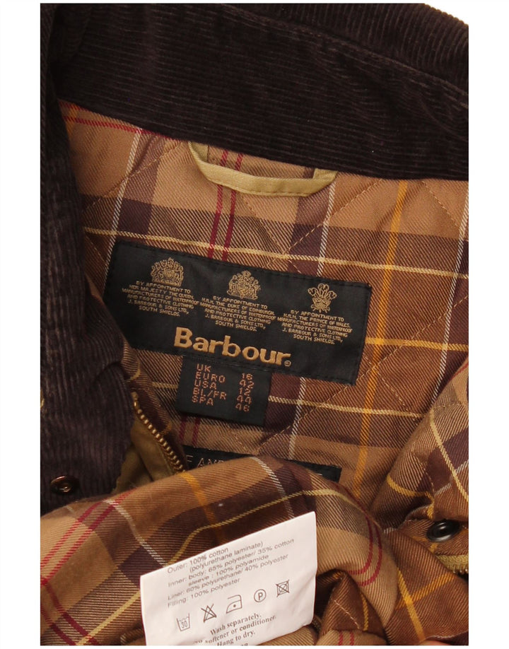 BARBOUR Dame Overfrakke UK 16 Stor Khaki Bomuld