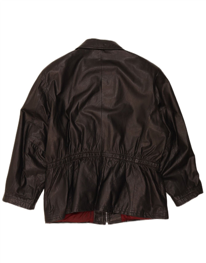 Yorn Dame Oversized Læderjakke EU 40 Medium Sort Læder