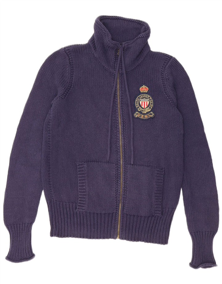 RALPH LAUREN Dame Cardigan Sweater UK 14 Medium Navyblå Bomuld