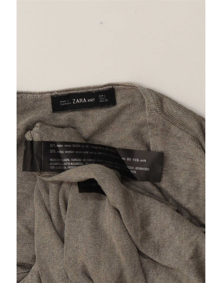 Zara Dame Top Langærmet UK 16 Stor Grå Viscose
