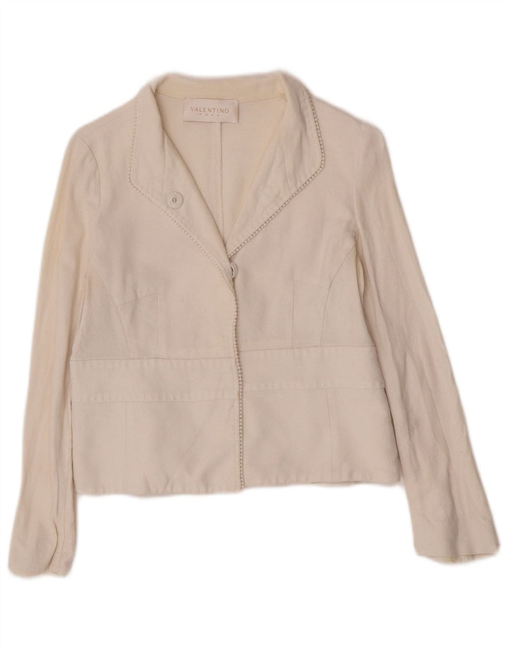 Valentino Dame Crop 1 Knap Blazer Jakke IT 44 Medium Off White Bomuld