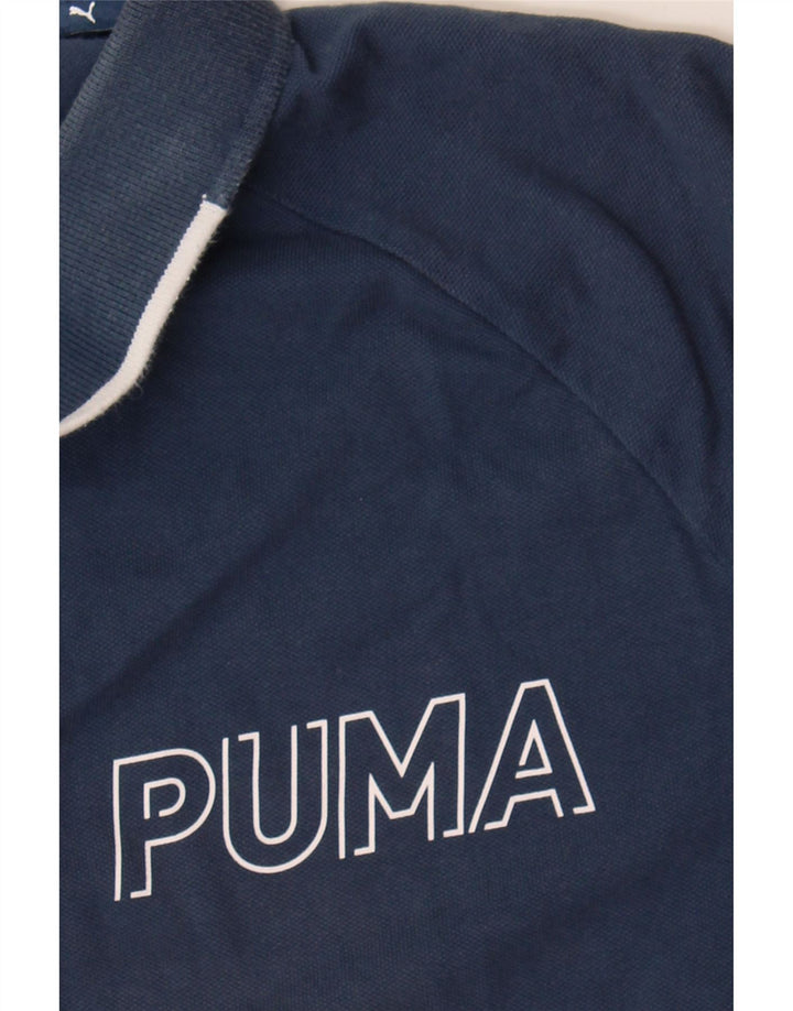 PUMA Mens Graphic Polo Shirt Large Navy Blue Cotton Vintage Puma and Second-Hand Puma from Messina Hembry 