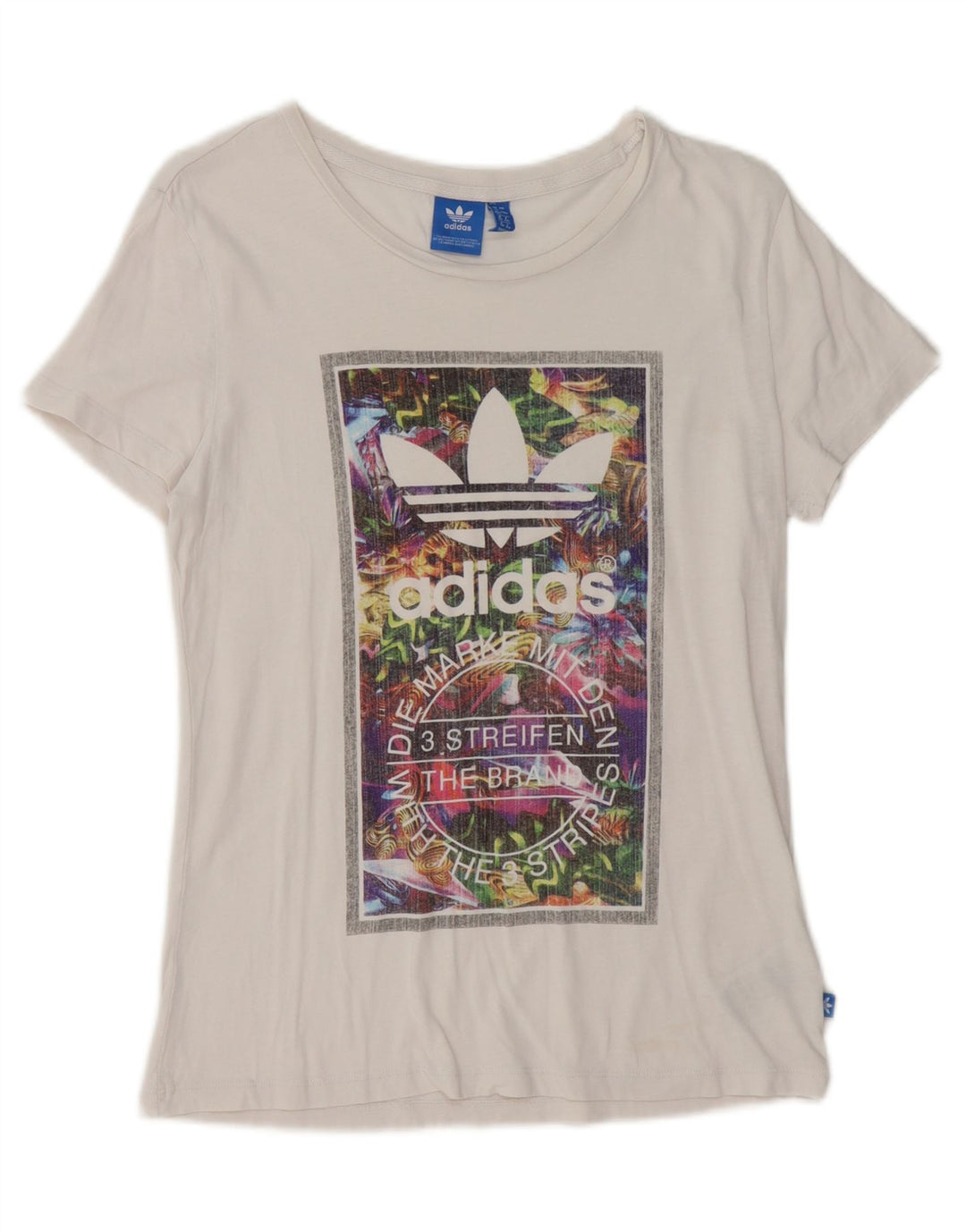 ADIDAS Womens Graphic T-Shirt Top UK 12 Medium White Cotton Vintage Adidas and Second-Hand Adidas from Messina Hembry 