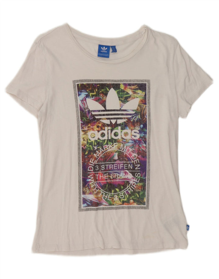 ADIDAS Womens Graphic T-Shirt Top UK 12 Medium White Cotton Vintage Adidas and Second-Hand Adidas from Messina Hembry 