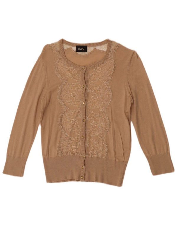 Liu Jo Dame 3/4 ærmet cardigan sweater UK 12 Medium Brown Floral