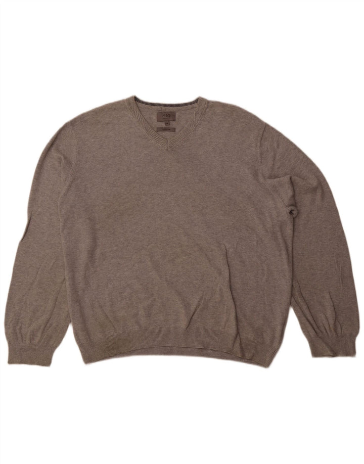 Marks & Spencer Herre V-hals sweater 2XL Grå Bomuld