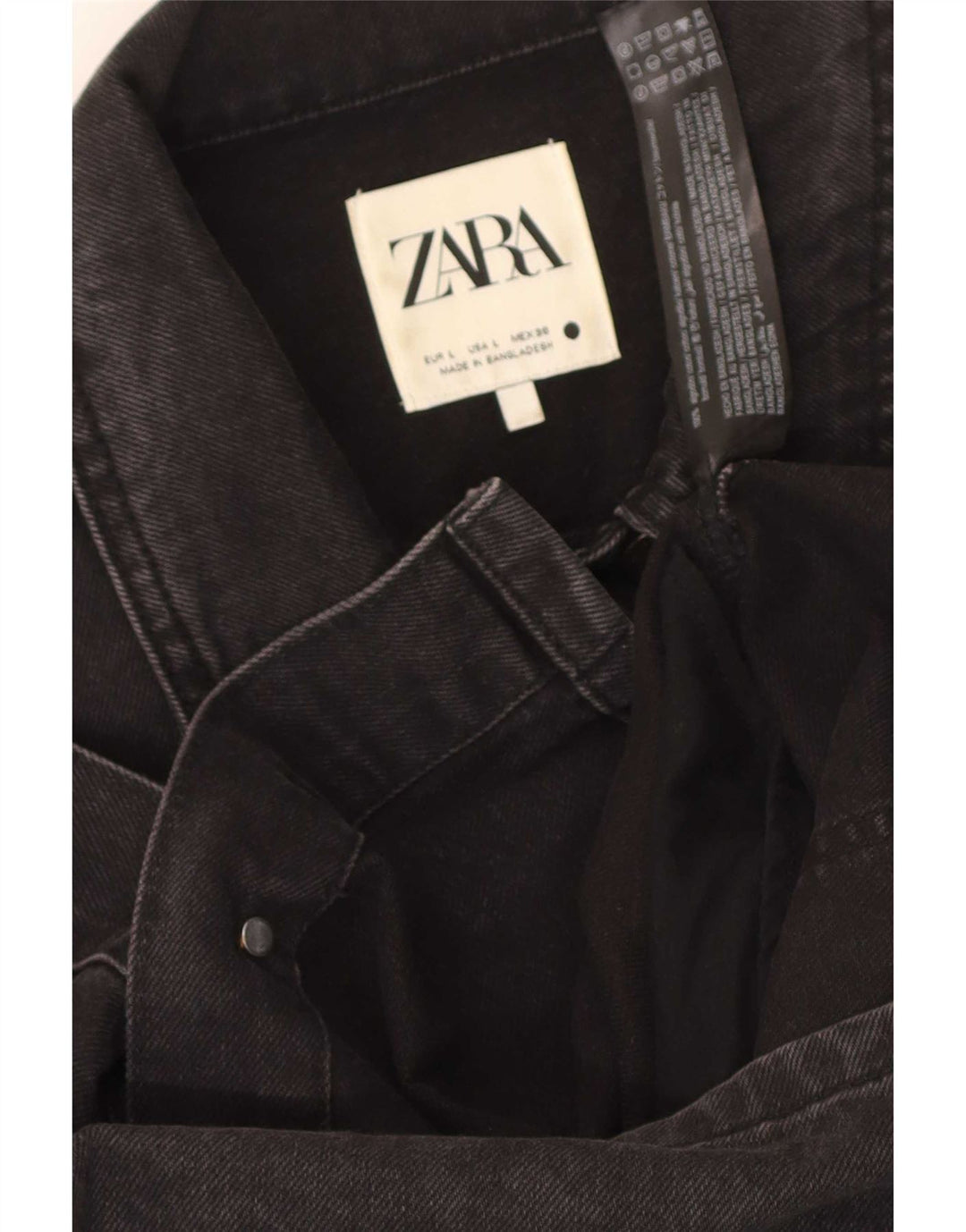 Zara Dame Denim Coat UK 14 Stor Sort Bomuld