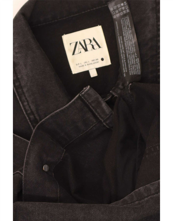 Zara Dame Denim Coat UK 14 Stor Sort Bomuld