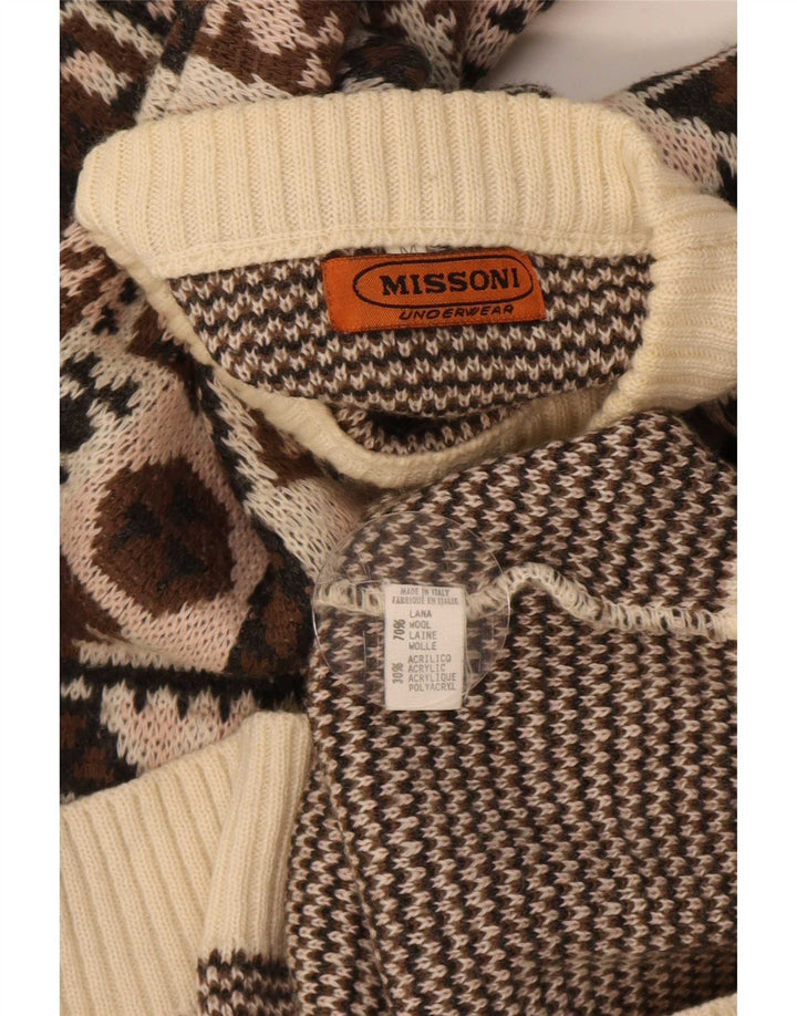Missoni herre rund hals sweater medium brun geometrisk uld