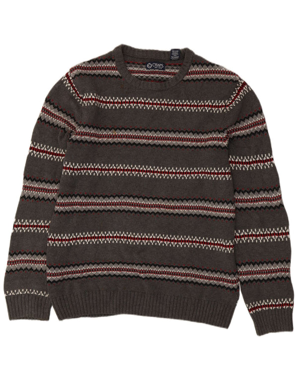 Chaps Herre Boat Neck Jumper Sweater Small Grey Fair Isle Bomuld