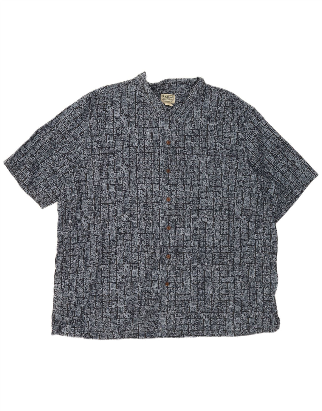 L.L.Bean Herre Traditional Fit Kortærmet Skjorte 2XL Blå Geometrisk