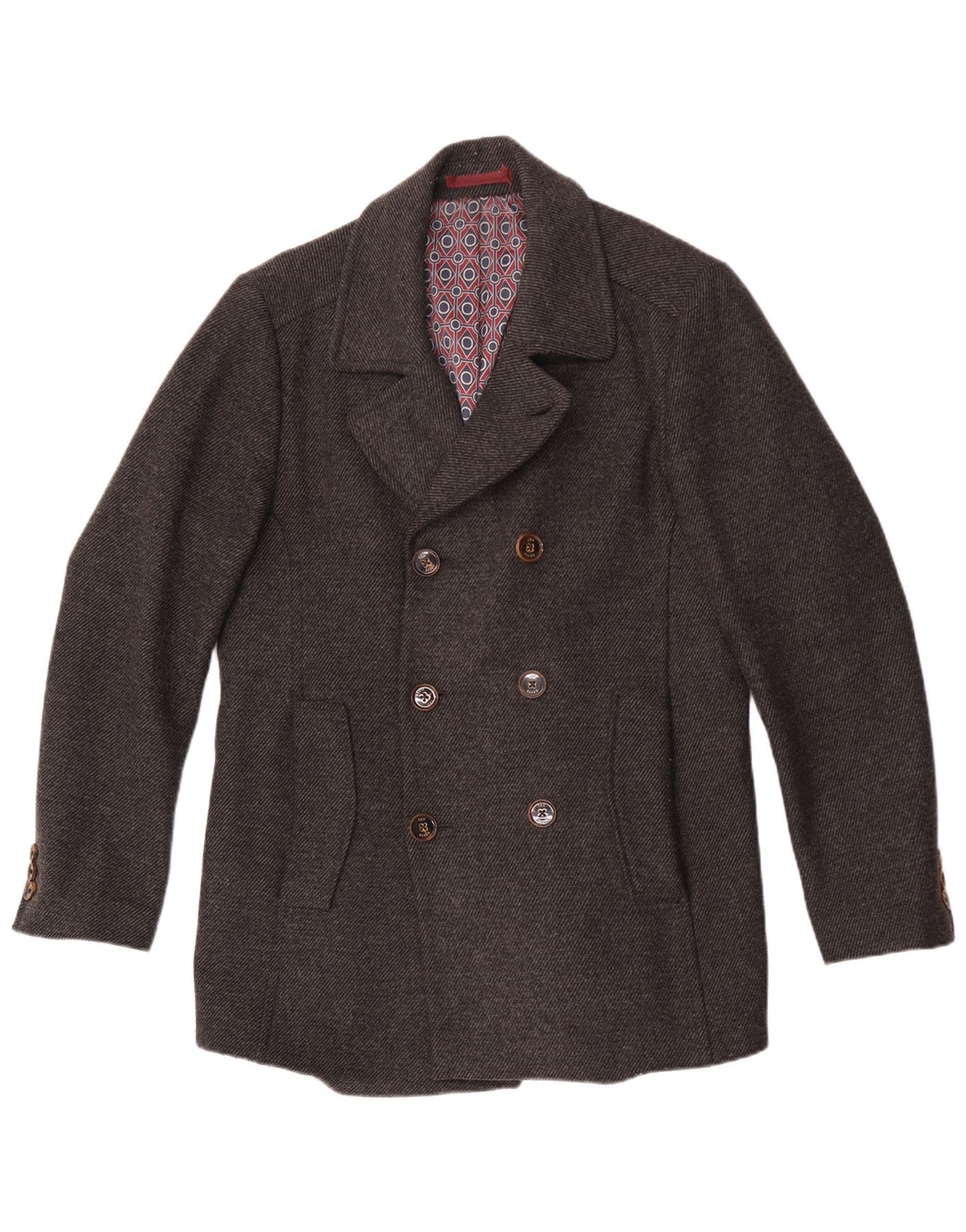 Ted Baker Herre Ærtefrakke Størrelse 3 Medium Grå Uld