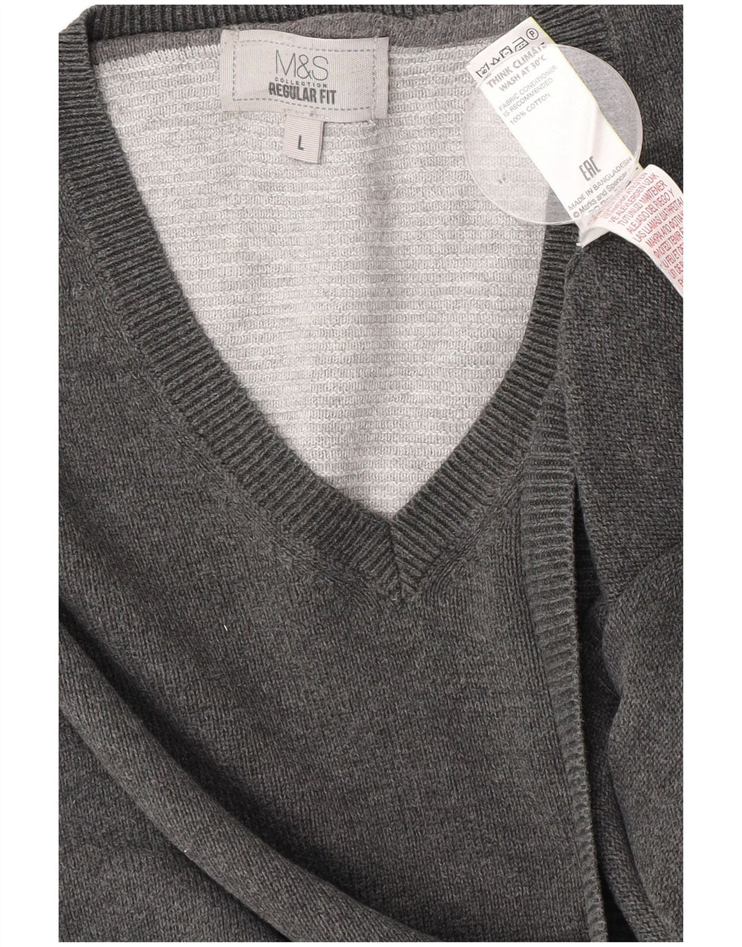 Marks & Spencer Herre Regular Fit V-hals sweater Stor grå bomuld
