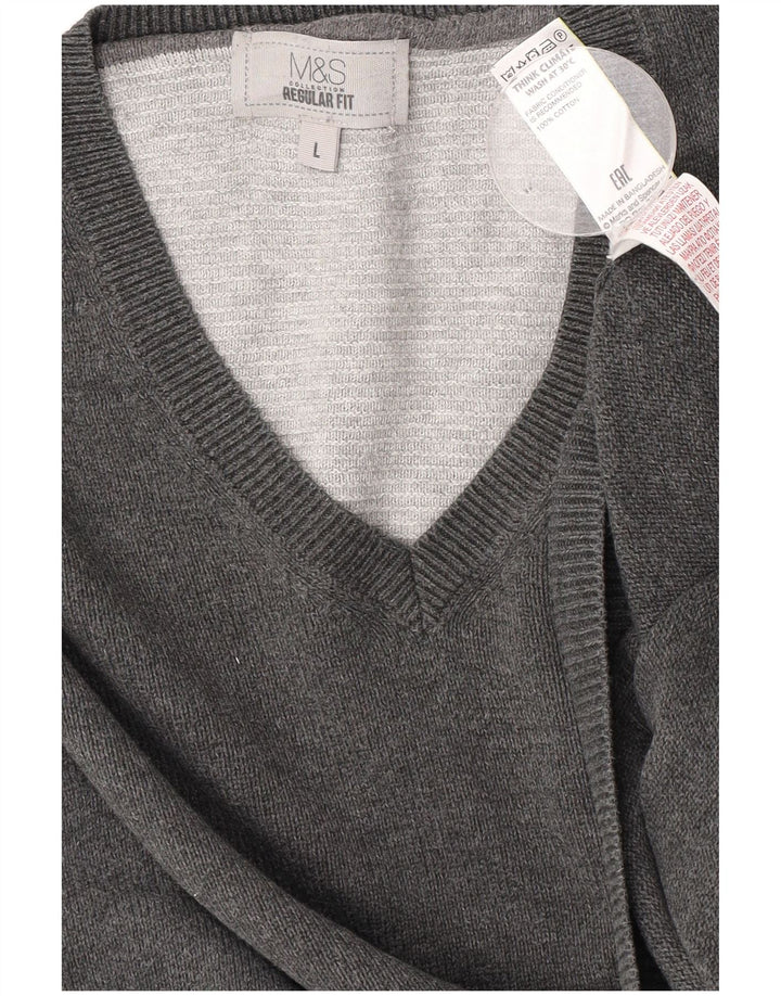 Marks & Spencer Herre Regular Fit V-hals sweater Stor grå bomuld