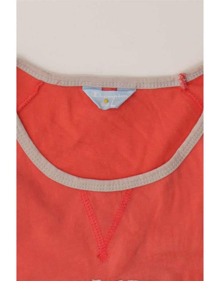 CHAMPION Womens Graphic Vest Top UK 14 Large Orange Cotton Vintage Champion and Second-Hand Champion from Messina Hembry 