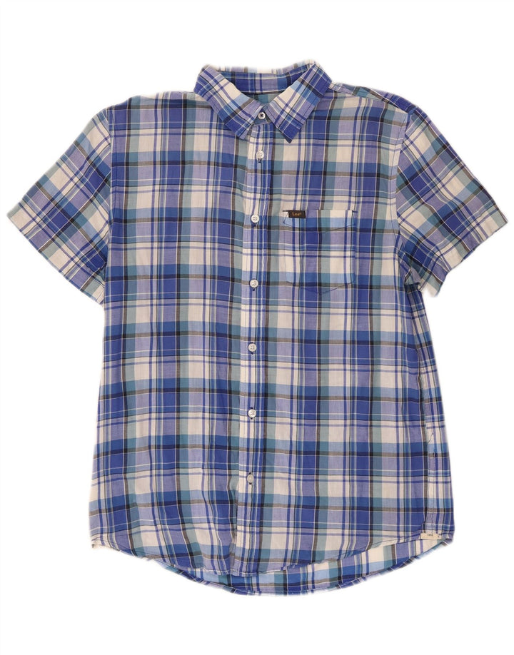 Lee Kortærmet skjorte med normal pasform til kvinder UK 14 Medium Blue Plaid