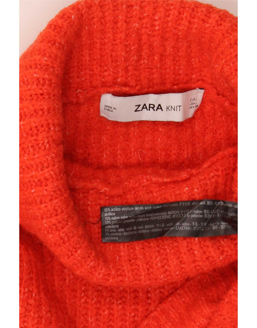 Zara Dame Oversized Roll Neck Jumper Sweater UK 16 Stor Orange Akryl