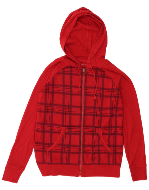Eddie Bauer Dame Hættetrøje Sweater UK 14 Medium rød ternet bomuld