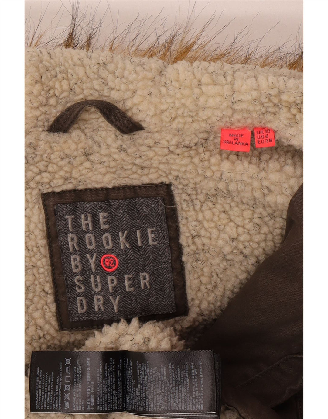 Superdry Sherpa Parkajakke med hætte i overstørrelse til kvinder UK 10 Small Khaki