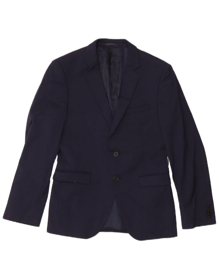 Dkny Herre Slim Fit 2 Button Blazer Jacket UK 38 Medium Navy Blue Wool